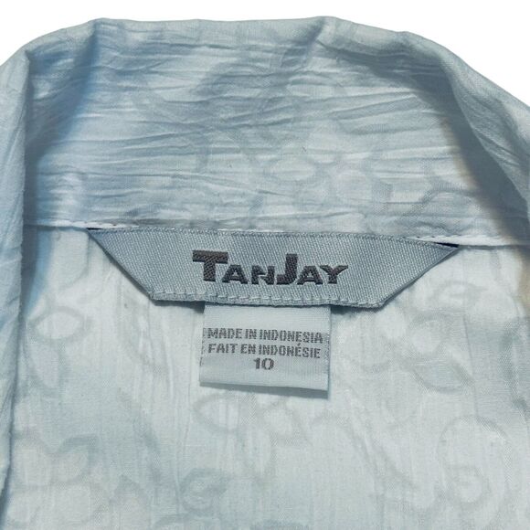 TanJay White Button Up Shirt Top Size 10 Boho Cottage Embroidered Black Flowers - Picture 3 of 7